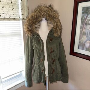 Vintage Y2K Abercrombie & Fitch 2000s Faux Fur Lined + Hooded Utility Jacket